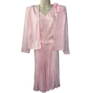 Claralura Original‎ Pink Pleated Dress Jacket Set Vintage 80s Formal Women's 12